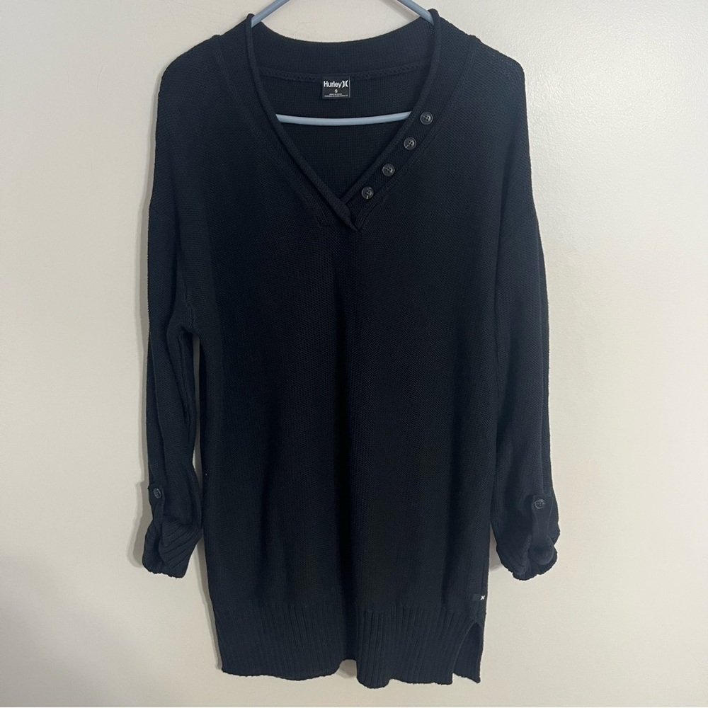Women's Hurley Long Sleeve Oversize Sweater Roll Tab Sleeves‎ V Neck Size Small